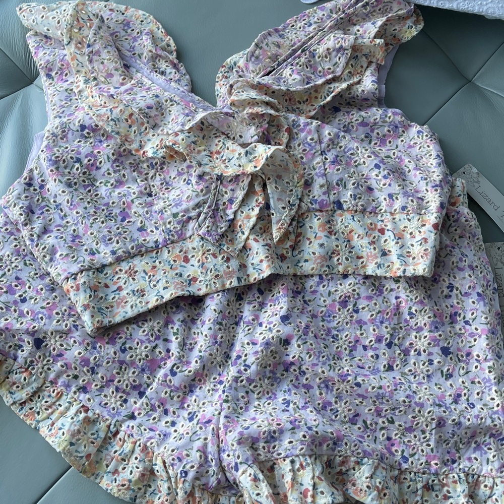 Eyelet Two Piece Ruffle Shorts Set